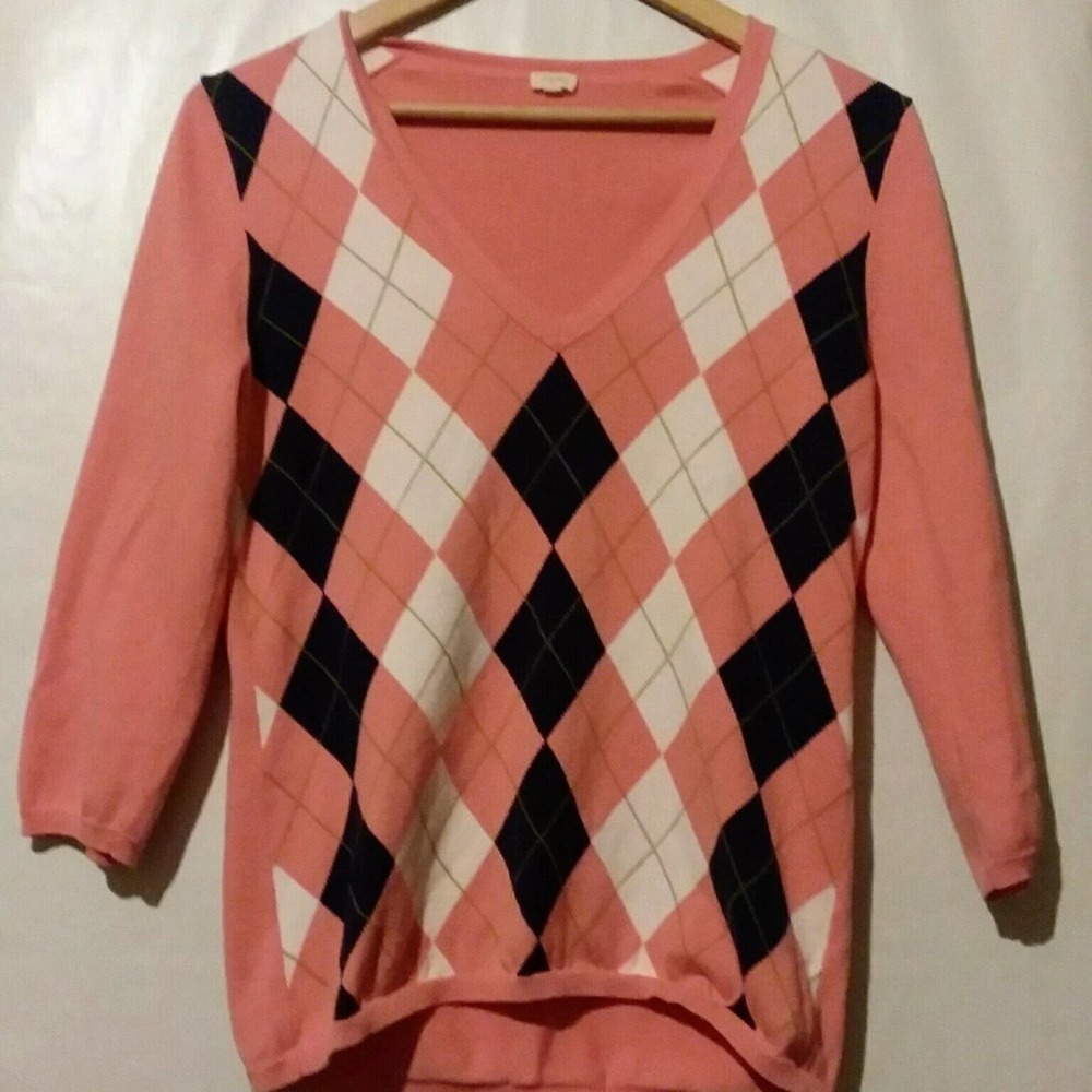J. CREW Factory Pink Argyle Sweater‎ Pullover M